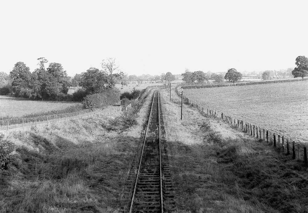 View from the road bridge adjacent to Aston Cantlow Halt looking along the branch line towards Bearley in 1949