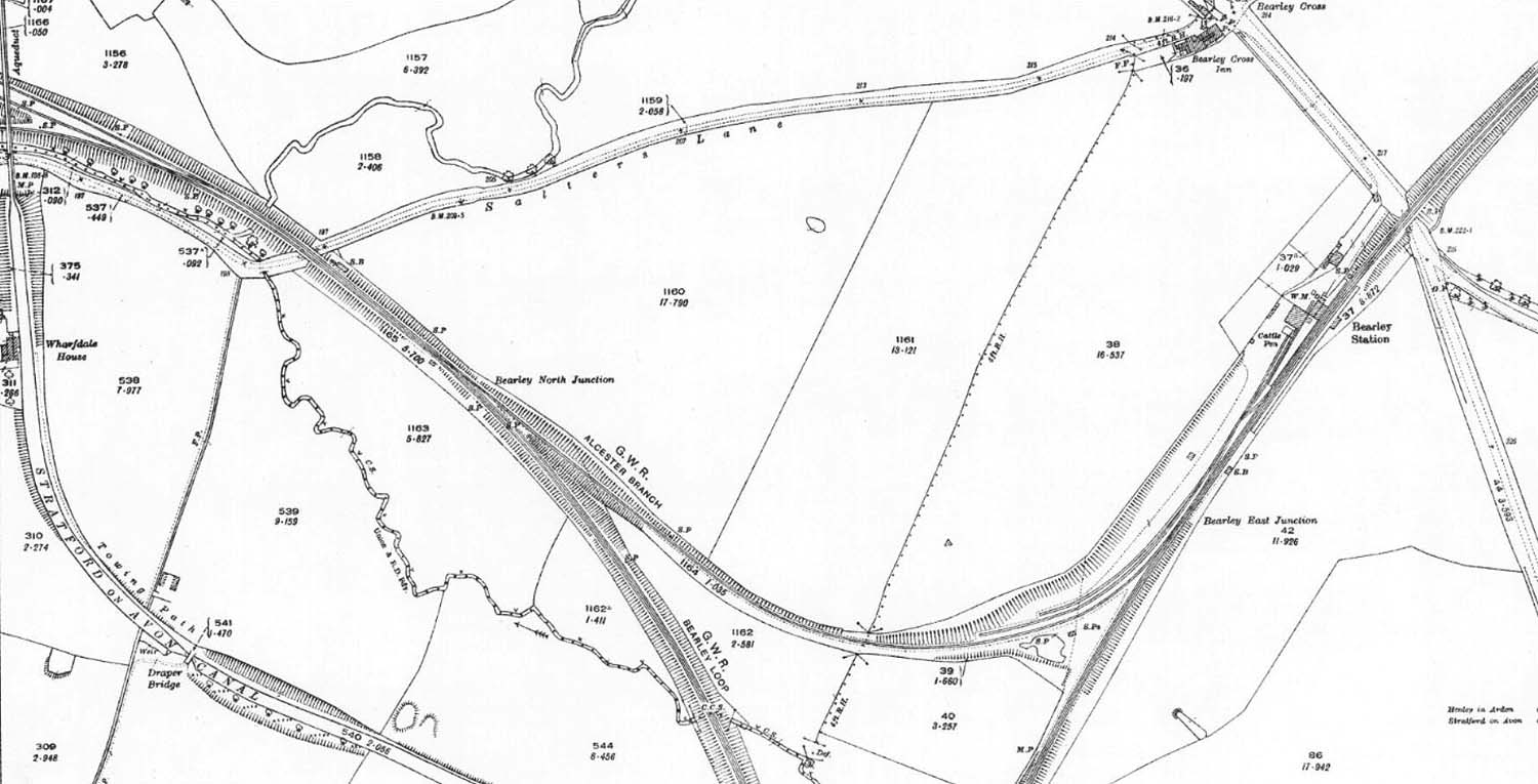 A 1923 25 inch to the mile Ordnance Survey Map of Bearley Station and with the line to Alcester on the left