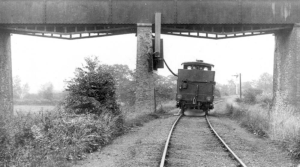 An unidentified GWR 517 class 0-4-2T is seen drawing water from the canal carried by Edstone aqueduct