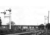 Close up showing the Alcester line branching away to the left and both sets of tracks passing under the viaduct
