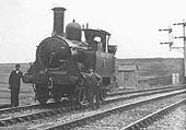 Close up showing GWR 517 class 0-4-2T No 523, which was a regular Alcester branch locomotive, posed with its crew in 1908