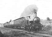 Great Western Railway 2-4-0 '3232' class No 3237 with an express headcode speeding past Bentley Heath