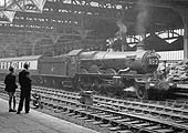 Ex-GWR 4-6-0 Castle class No 5082 'Swordfish' is seen standing at Platform 7 whilst at the head of the up 'Cambrian Coast Express