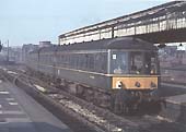 A British Railways DMU made up of 'Derby Suburban' units is seen arriving at Bay Platform 4 ready to form the 1 05pm to Kidderminster on 24th October 1966