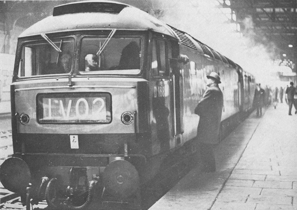British Railways Type 4 Brush diesel locomotive D1688 is seem on the inaugural run of the class between Shrewsbury and Paddington on 14th June 1964
