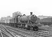 Ex-GWR 2-8-0 28xx class No 3804 is seen passing the sidings to the North of Snow Hill whilst at the head of a Class K up freight train on 23rd October 1963