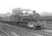 Ex-GWR 4-6-0 Grange class No 6841 'Marlas Grange' is seen entering Snow Hill at the head of an up Class C vacuum fitted freight