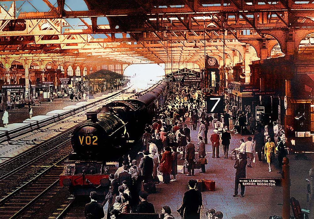 Ex-GWR 4-6-0 King class No 6002 'King William IV' is seen standing at Platform 7 at the head of the 6 30am express service from Birkenhead to Paddington