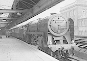 British Railways Blue Pullman is seen departing Platform 5 wrong road at the head of the 1 00pm service from Snow Hill to Paddington on 11th October 1966