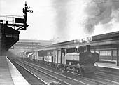 Ex-GWR 0-6-0PT 57xx class No 5738 is seen passing through Snow Hill station on an up Class K freight to Bordesley on Monday 14th September 1953