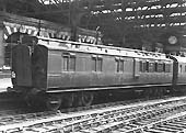 A 56ft long ganged Brake Third clerestory coach (diagram D29) believed to be No.3446 waits at the rear of an Up train in platform 7 at Snow Hill Station in 1947