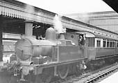 Great Western Railway 0-4-2T 517 class No 1466 with auto-trailer No 70 on the Dudley Dodger in bay platform 4