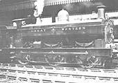 Great Western Railway 1016 class 0-6-0PT No 1047 at platform No 6 with a down local on 9th July 1912
