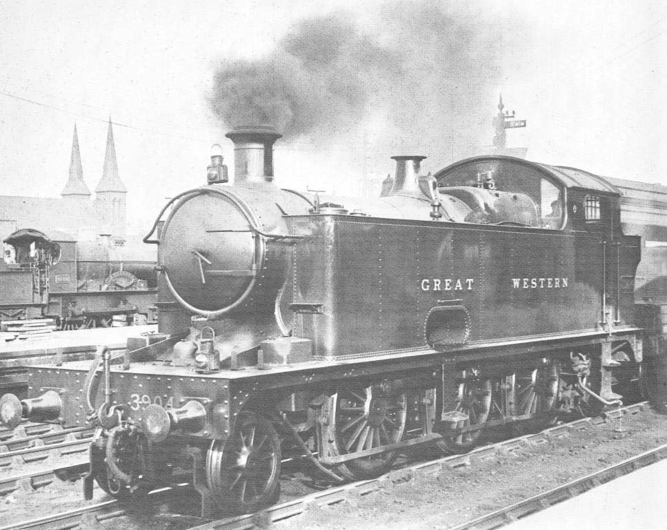 Great Western Railway 39xx class 2-6-2T No 3904 with a class E express freight train on the down centre road at the north end of Snow Hill station in 1929