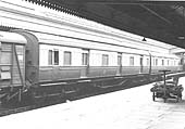 GWR 70ft Ocean Mail (Post Office Stowage) Van No 1202 waits in Snow Hill bay platform No 10 in 1947