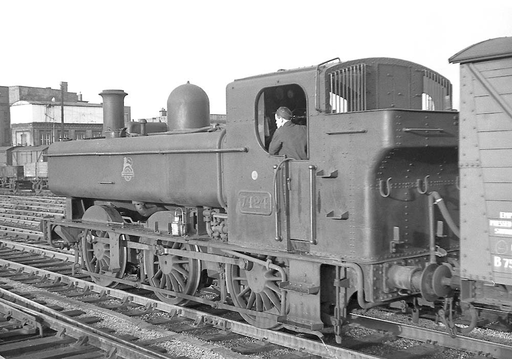 Ex-GWR 0-6-0PT 74xx class No 7424 is seen passing through Birmingham Snow Hill on 23rd November 1963