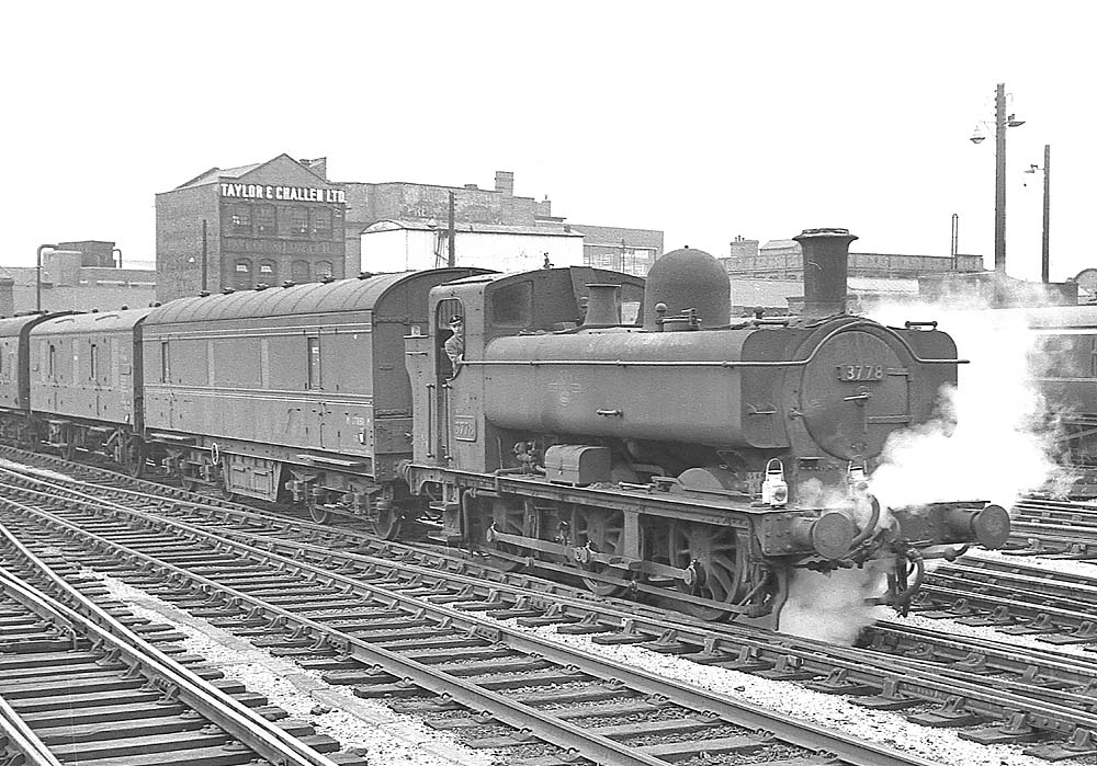 Ex-GWR 0-6-0PT 57xx class No 3778 runs through Birmingham Snow Hill station on 19th July 1963
