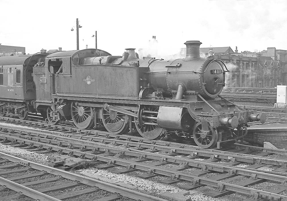 Ex-GWR 2-6-2T 1501 class No 4111 brings empty stock into Birmingham Snow Hill station on 2nd September 1963