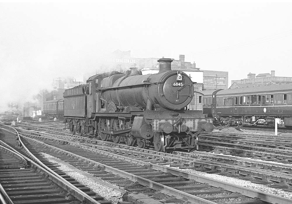 Ex-GWR 4-6-0 68xx class No 6845 'Paviland Grange' is seen carrying the headlamp code of a Type 2 service on 7th December 1963