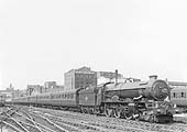 Ex-GWR 4-6-0 King class No 6009 King Charles II is seen approaching Platform 7 at the head of an up express service from Birkenhead to Paddington