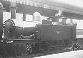 GWR 2-4-0T 'Metro Tank' No 460 is seen in half-cab form whilst whilst simmering and standing at Platform 3 at the head of a local passenger train