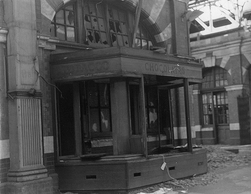 View of one of Snow Hill station's buildings and kiosks now abandoned and derelict from vandalism shortly before demolition