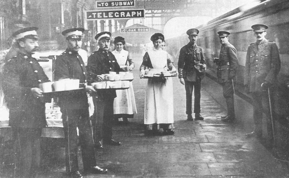 Medical and military personnel await the arrival of an ambulance train with wounded soldiers from France arriving in the UK for recuperation