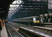 A DMUs stands at Platform 6 whilst a diesel shunter stands at Platform 7 on the last day of 'Inter City' services