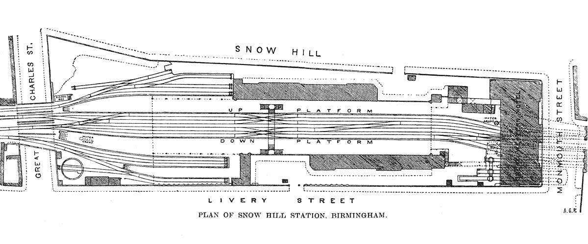 View of the 1871 layout of Snow Hill's second station showing the changes to the track layout at both ends of the station
