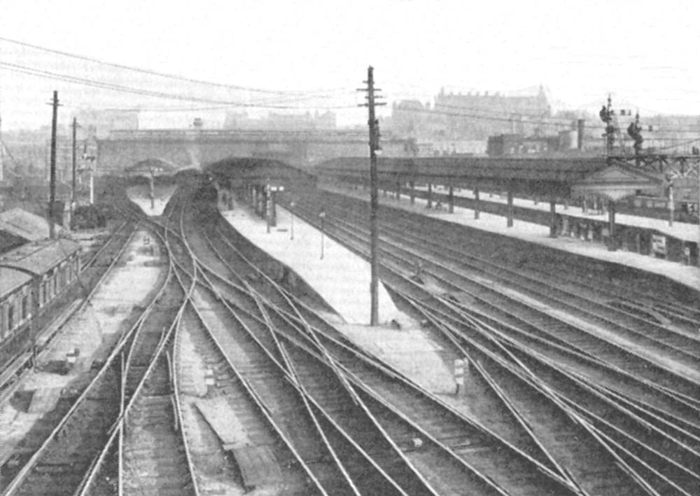 View of the northern approach to Snow Hill station which amply demonstrates the differences in the length of platforms on the up side of the station
