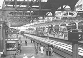 View of an ex-GWR 4-6-0 King class locomotive arriving at Platform 7 whilst at the head of the 8 55am Birkenhead to Paddington express