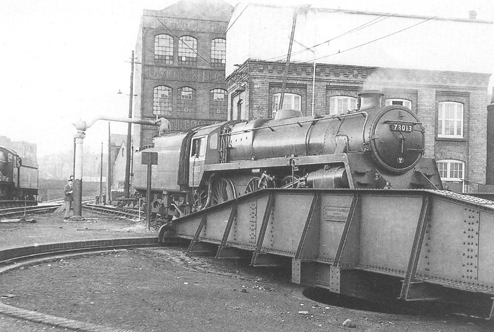 View of BR Standard Class 5 4-6-0 No 73013 about to be turned on Snow Hill's turntable which was located adjacent to Northwood Street