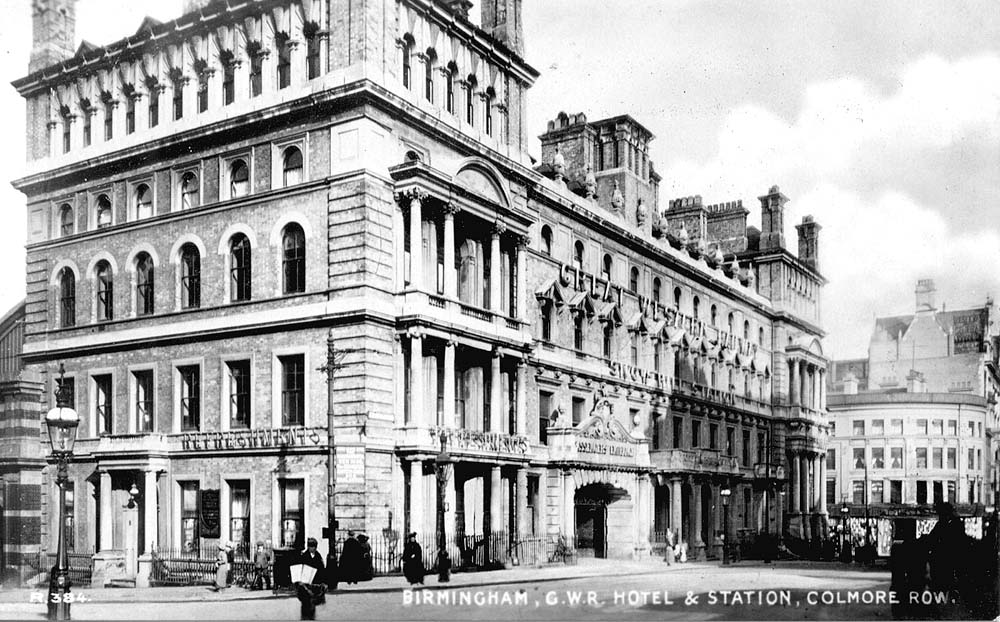 Another Edwardian view of the GWR hotel at Snow Hill Station on the corner with Livery Street and Colmore Row