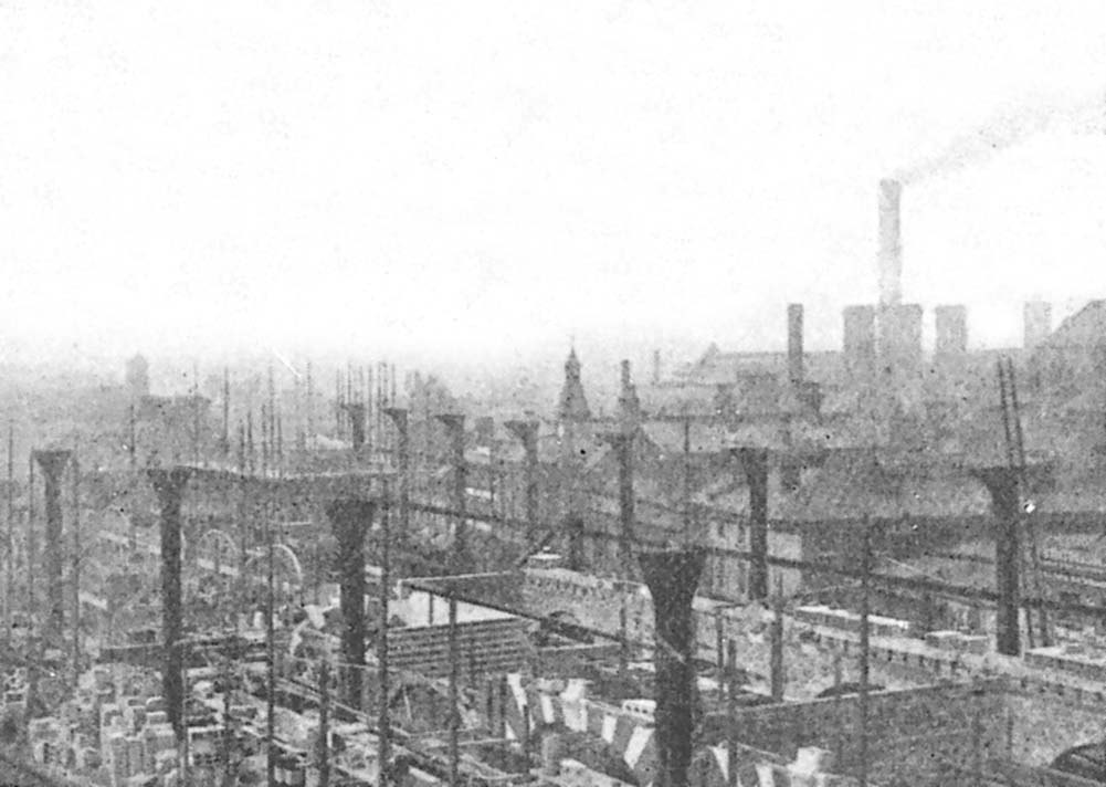 A view across Snow Hill Station during the reconstruction work and in the foreground are some of the steel roof columns