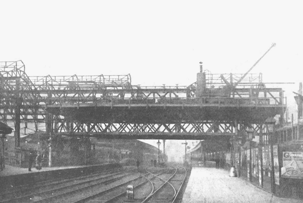 The special stage in position at the North end of the station during the erection of the overall roof