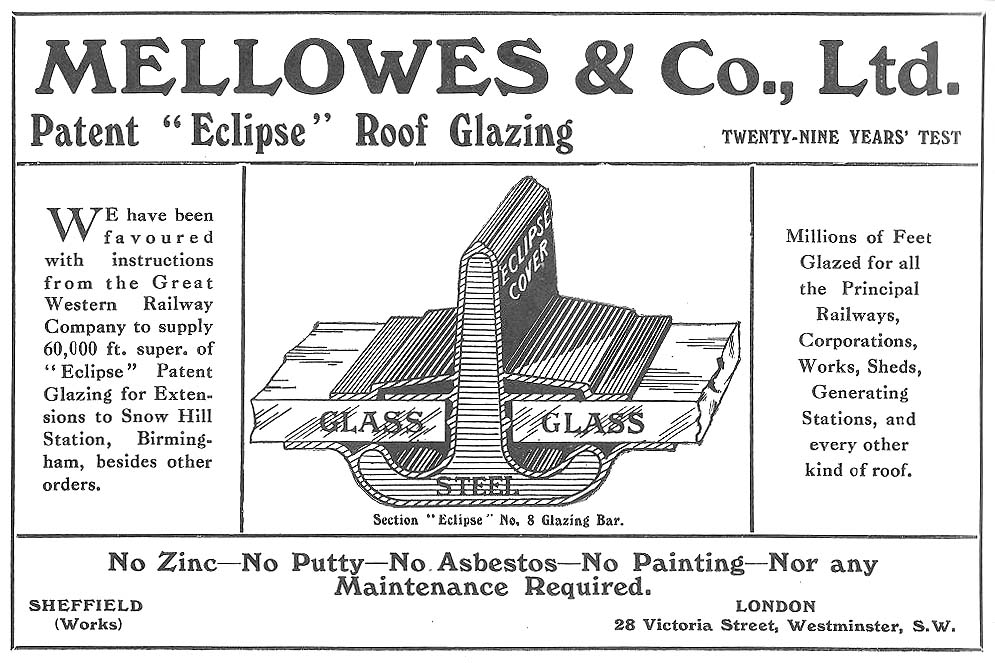 An advert from the GWR Magazine of 1911, depicting the construction methods used in the glazing of the main roof
