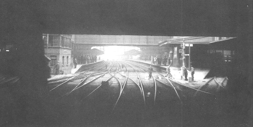View of Birmingham Snow Hill station from the rear of a departing up train in the post grouping period