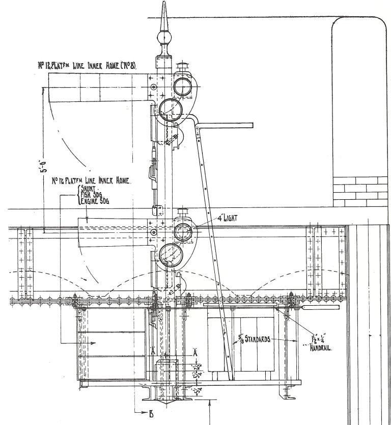 Official Great Western Railway Drawing of the power operated starting and shunt signals for the up platform No 12 line