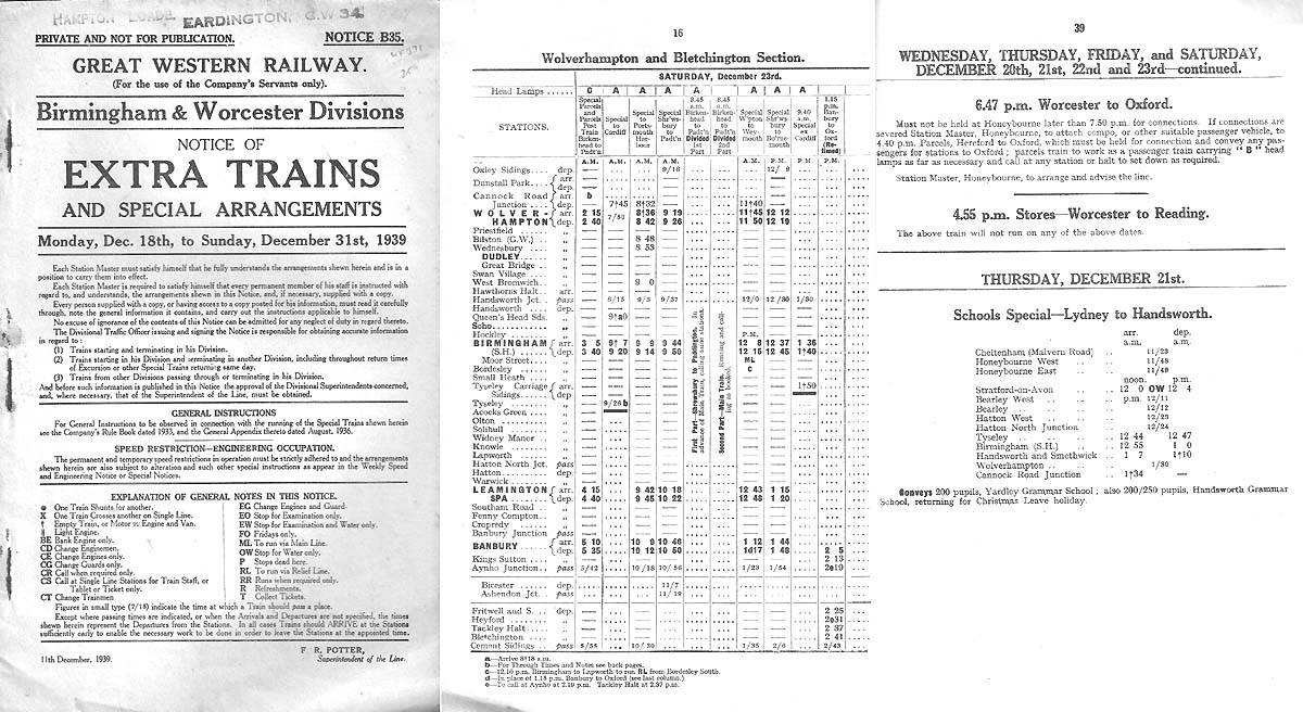 GWR Notice of extra trains and special arrangements to evacuate children from Birmingham