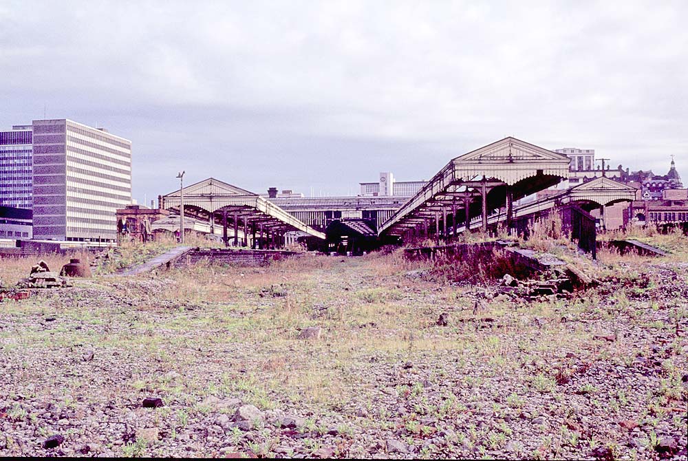 Looking south along the formation of the main lines through the station towards Moor Street in 1977