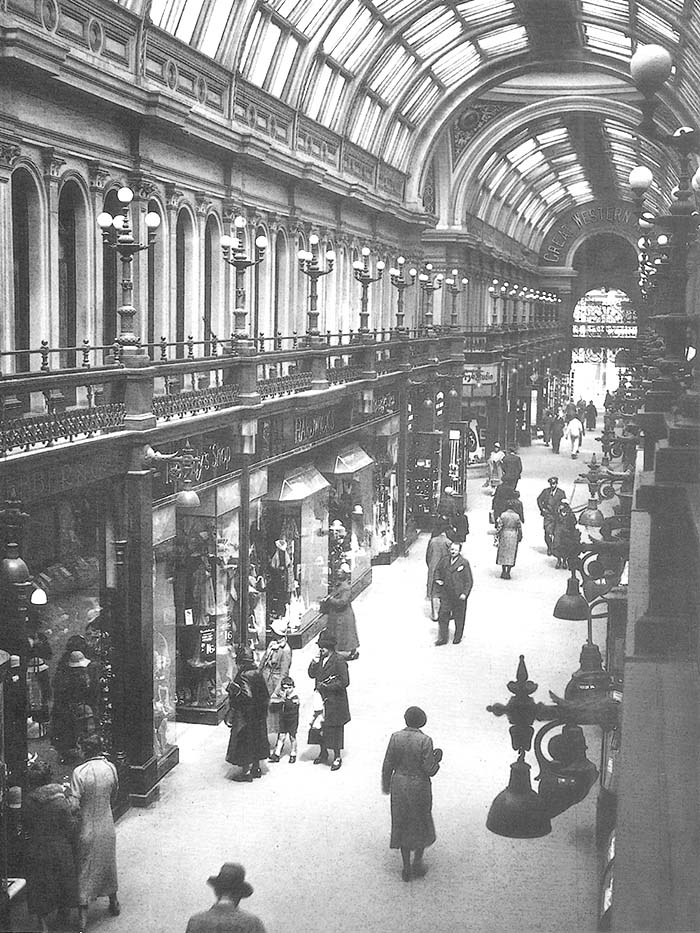 An internal view of the Great Western Arcade which was built in 1876 over the railway cutting to form Snow Hill tunnel