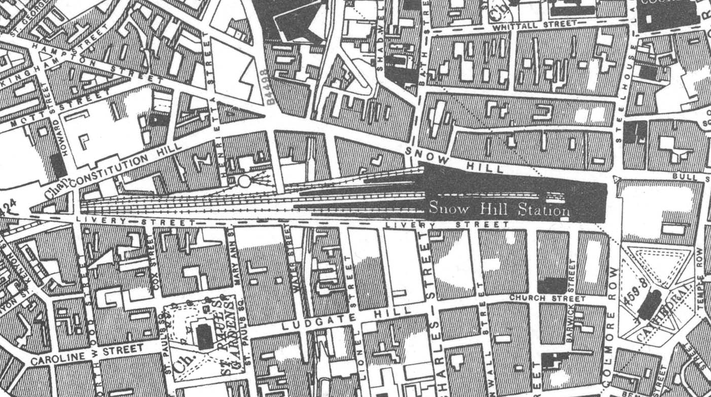 A 1938 Ordnance Survey Map, published in 1946, showing the layout of Snow Hill's third and enlarged station