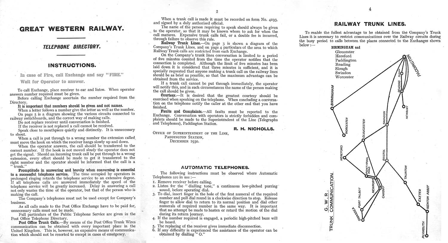 More pages from the Great Western Railway Internal Telephone Directory of November 1930