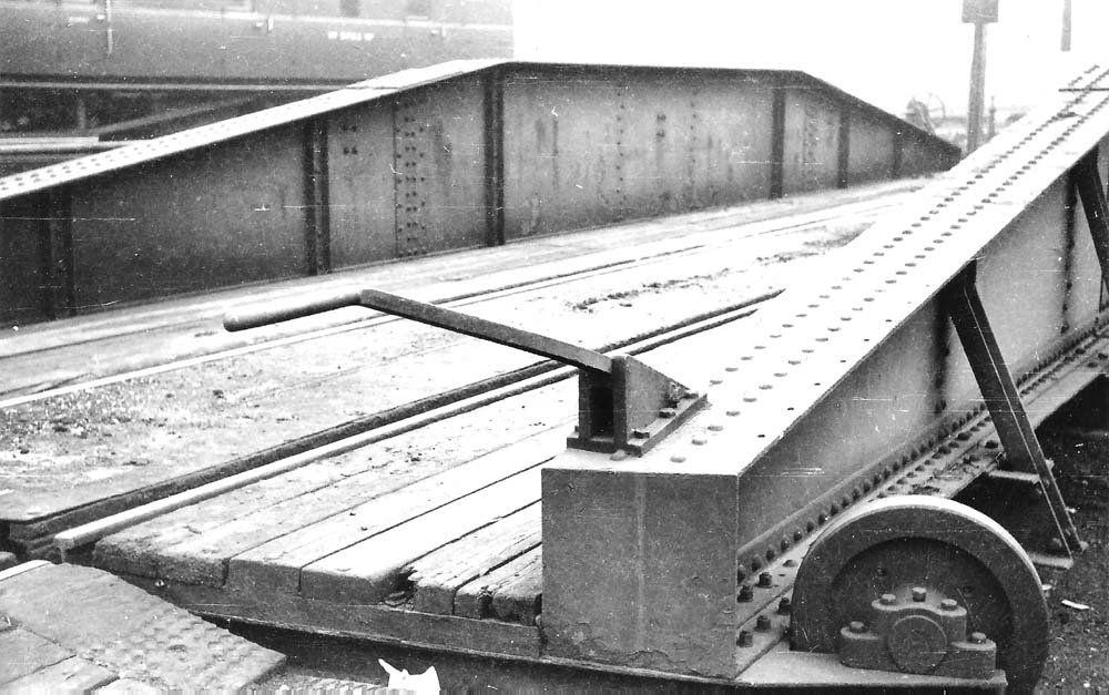 Close-up showing the detail of the 65 foot over-girder turntable which was supplied by Ransomes & Rapier of Ipswich