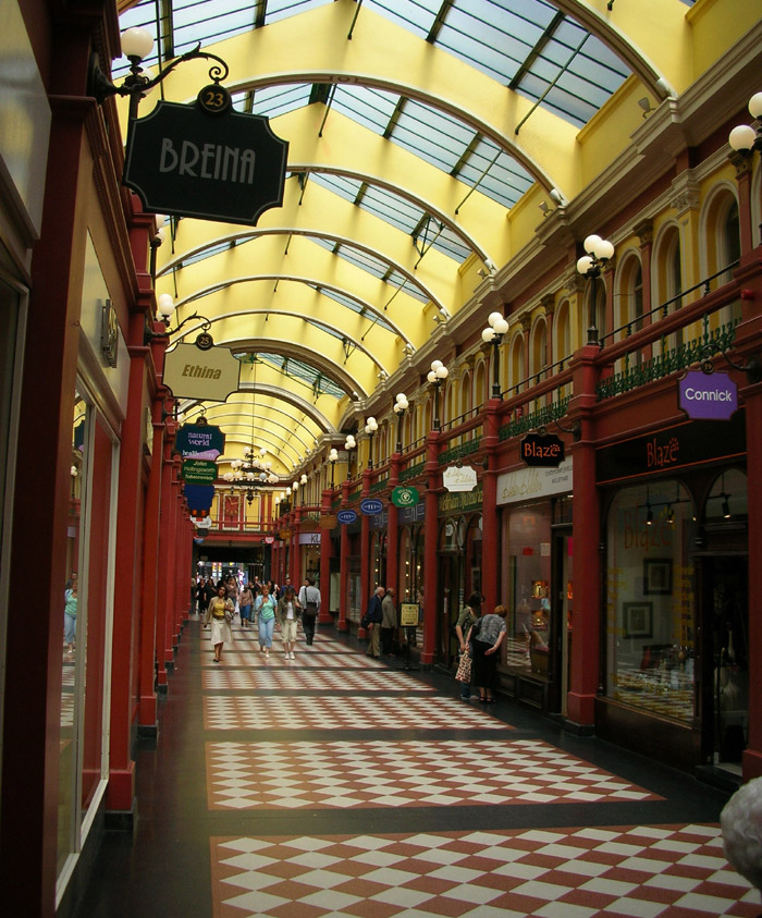 An internal view of the Great Western Arcade which was built over the railway cutting approaching New Street station in 1876