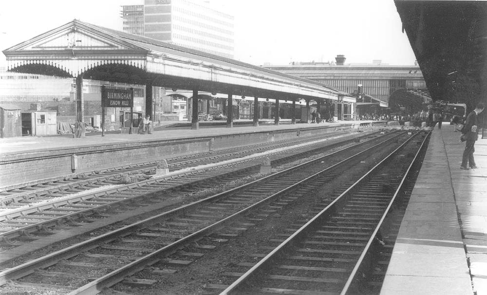 Looking towards Moor Street from the Hockley end of the down main platform with the up main platform on the left in the 1960s
