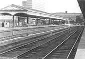 Looking towards Moor Street from the Hockley end of the down main platform with the up main platform on the left in the 1960s