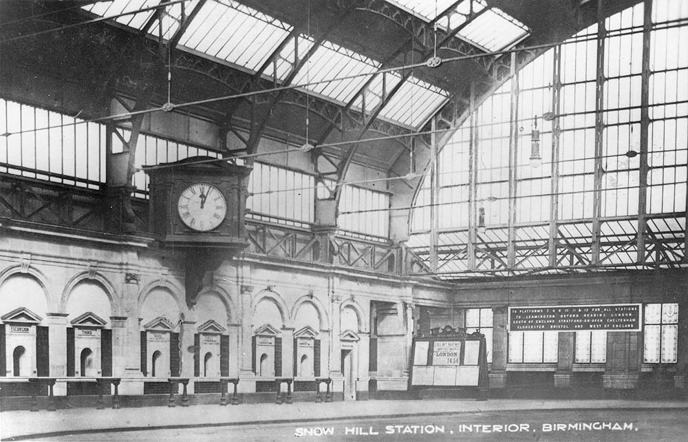 View of an empty station concourse and the great magnificent station clock prior to the opening of Snow Hill's third station building in 1912