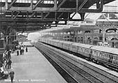 Looking from the top of the steps towards Platform 5 in the foreground and towards Platform 6 in the distance circa 1912