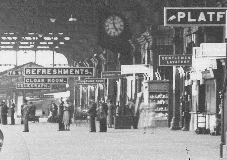 Close up showing the passenger facilities on Platform 7 including Gentlemen's Lavatory, Refreshments, Cloak Room, Telegraph and Third Class Waiting Room